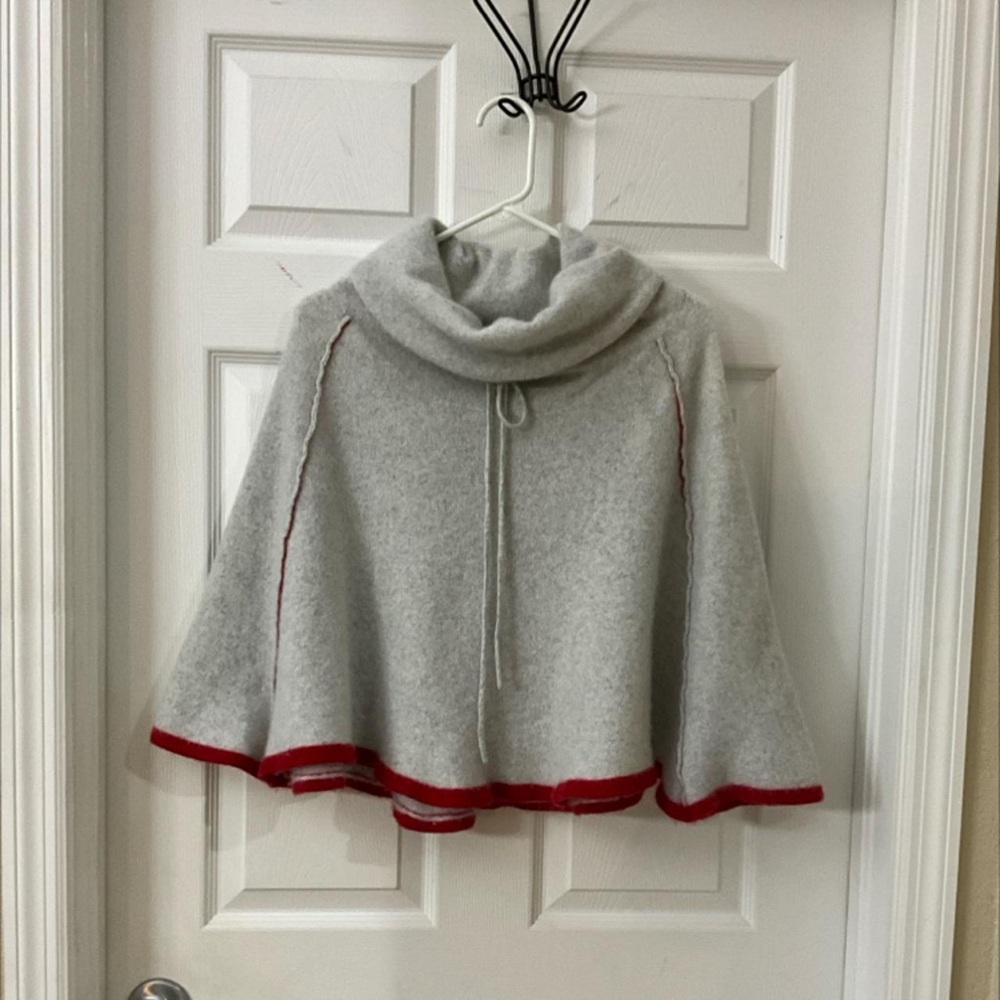 Cozy Gray and Red Kids Poncho